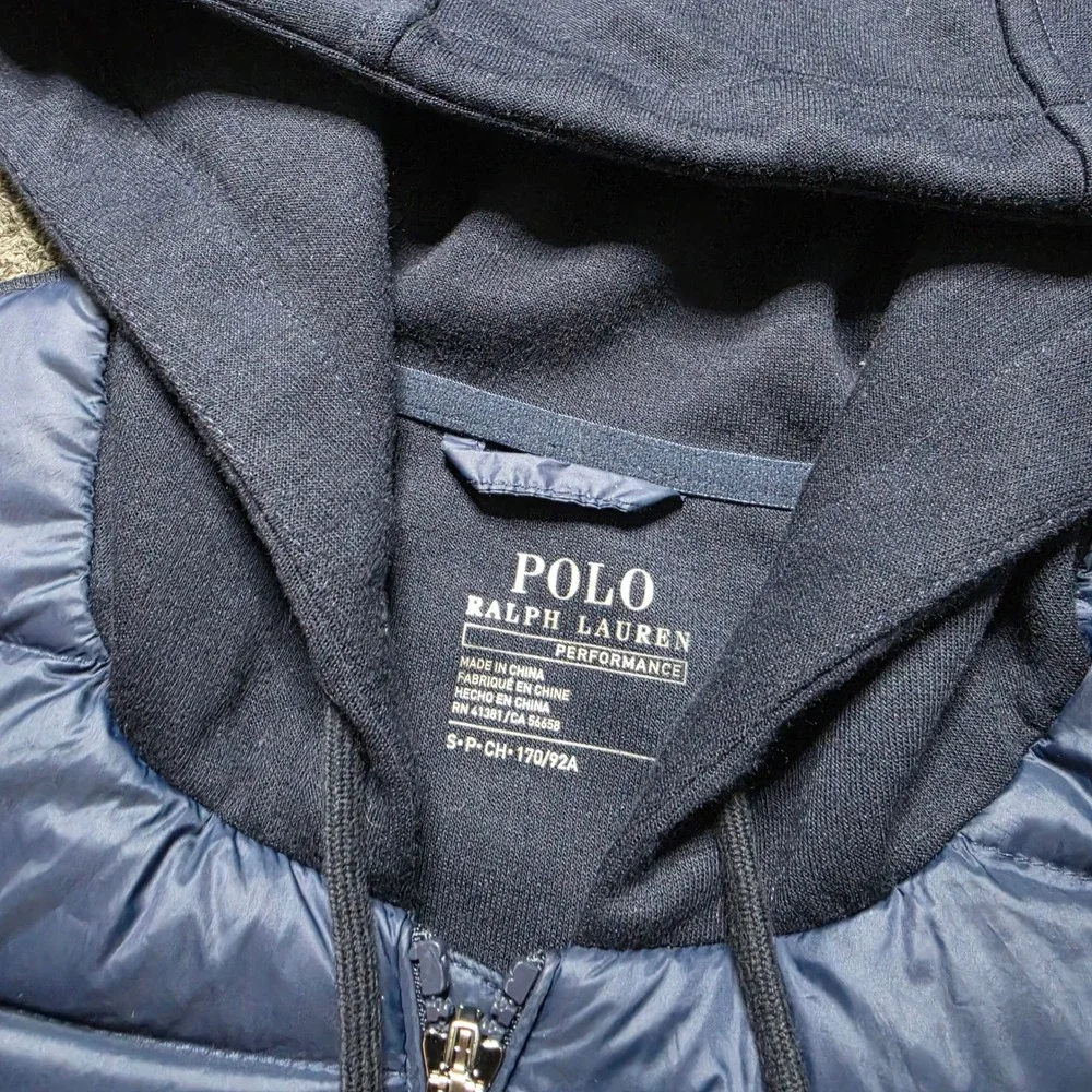 Polo Ralph Lauren‎ Down Vest Navy Blue Mens Small Performance Hybrid Hooded Pony